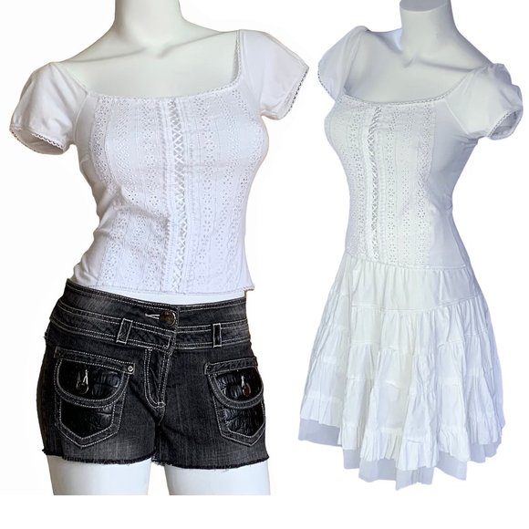 Oasis white eyelet +ribbon puff sleeve crop top - Picture 2 of 12